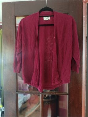 American Eagle Outfitters 3/4 Sleeve Open-Front Cardigan Sweater - Deep Red